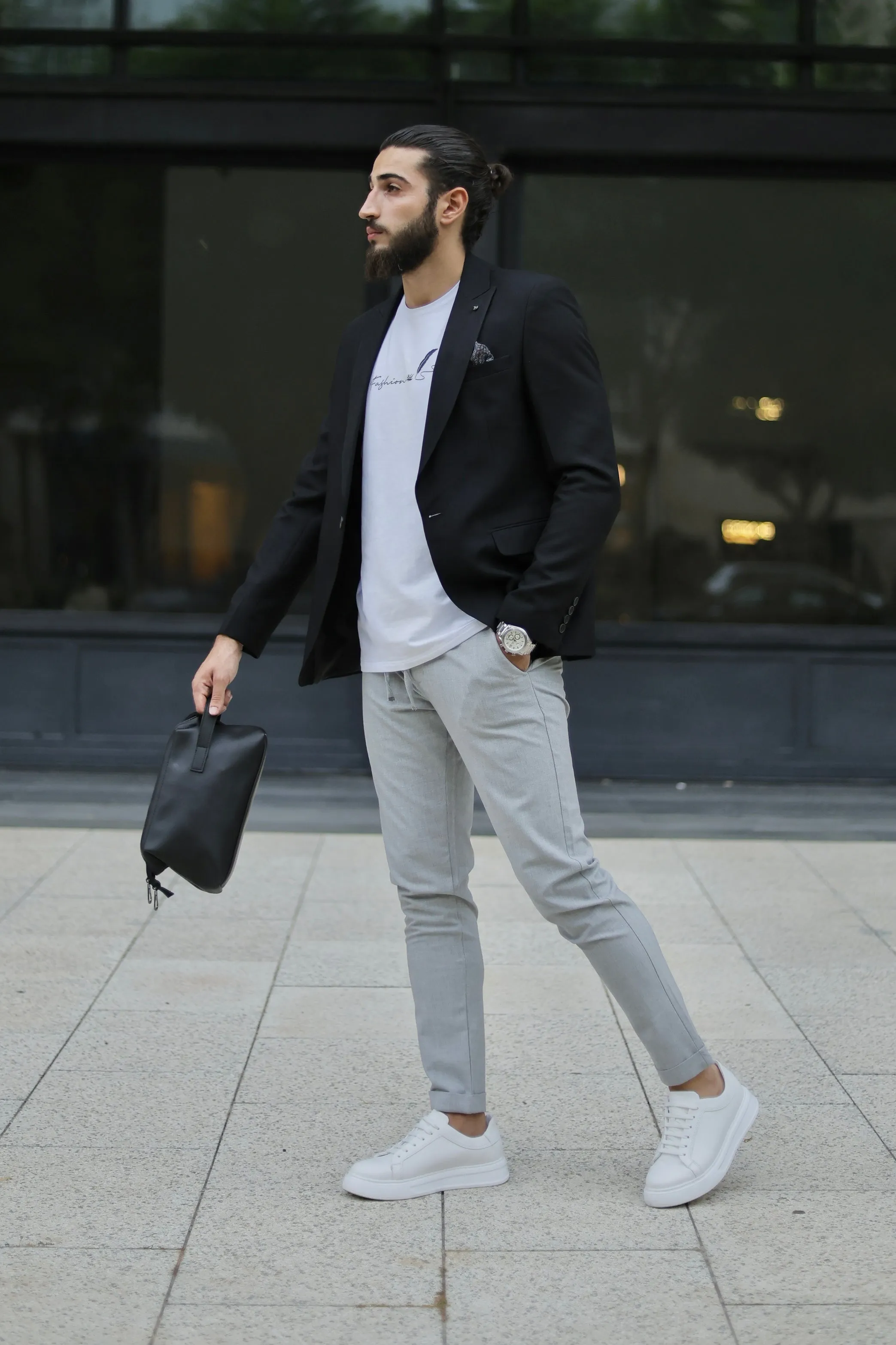 2H Black One Button Blazer