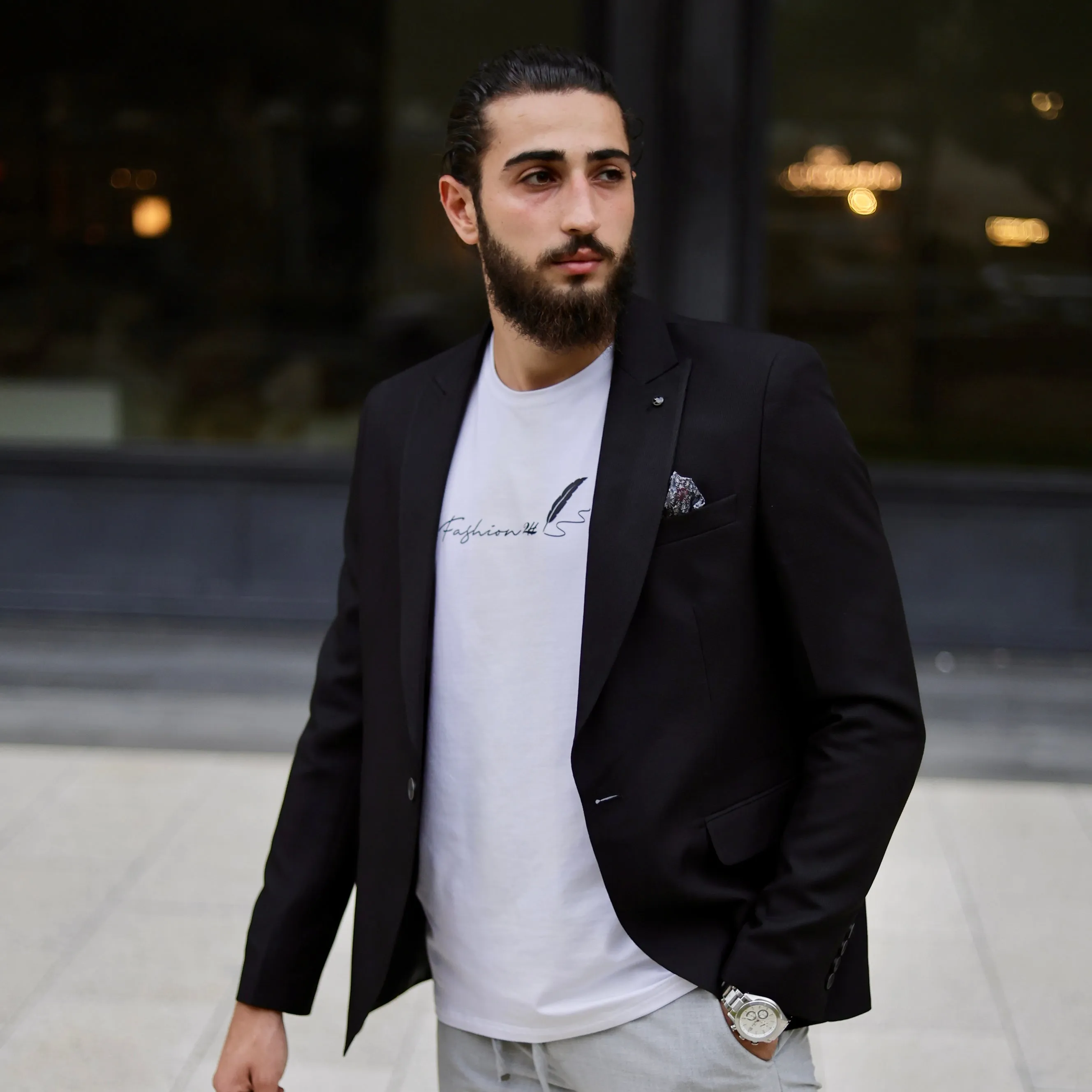 2H Black One Button Blazer