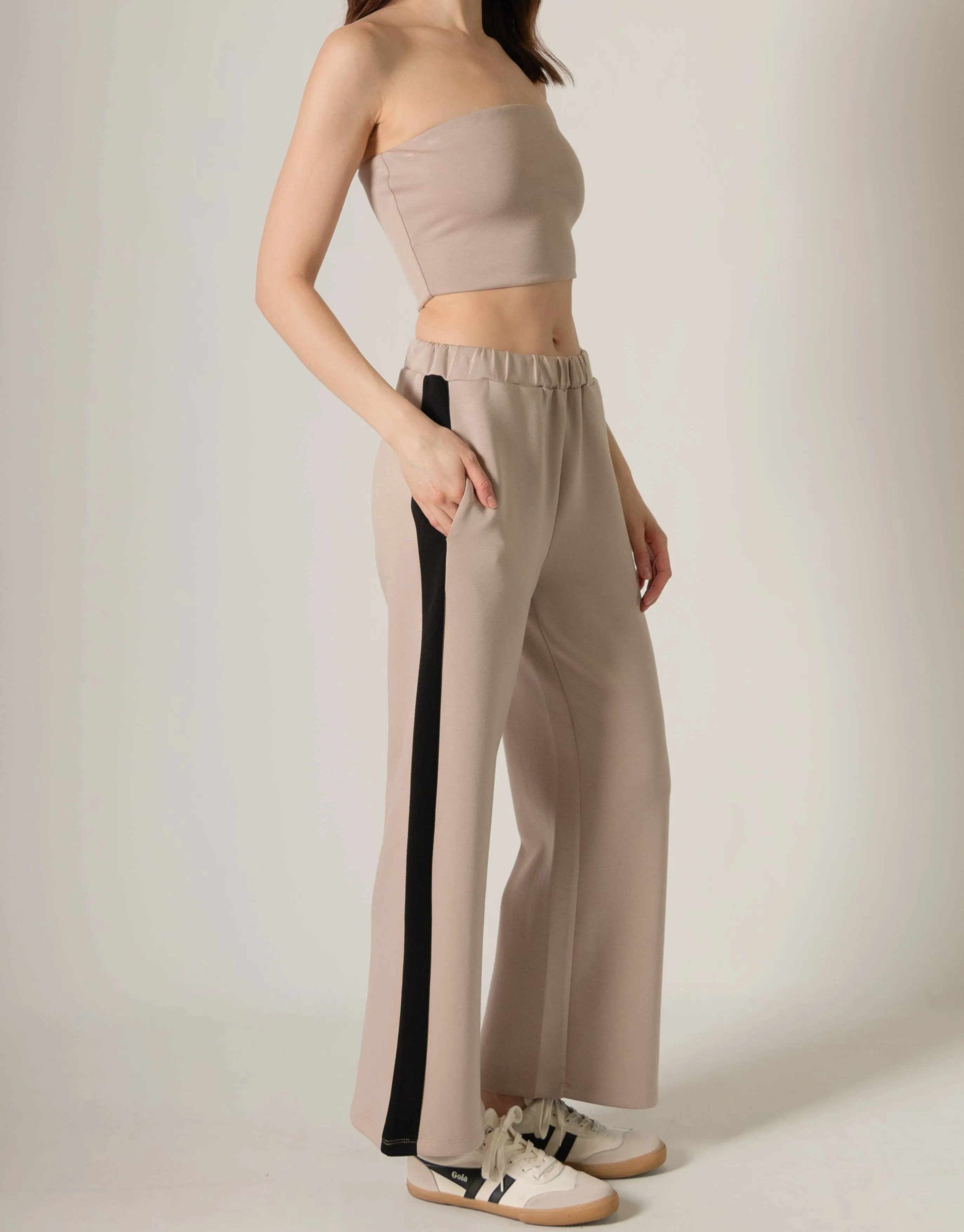 Andie Butter Modal Stripe Cropped Pants // Taupe