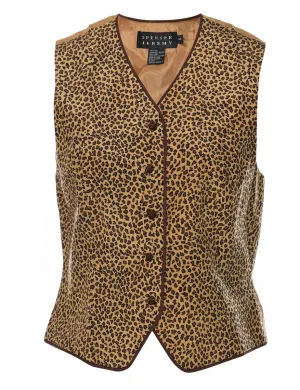 Animal Print Black & Brown Silk 1990s Waistcoat - S