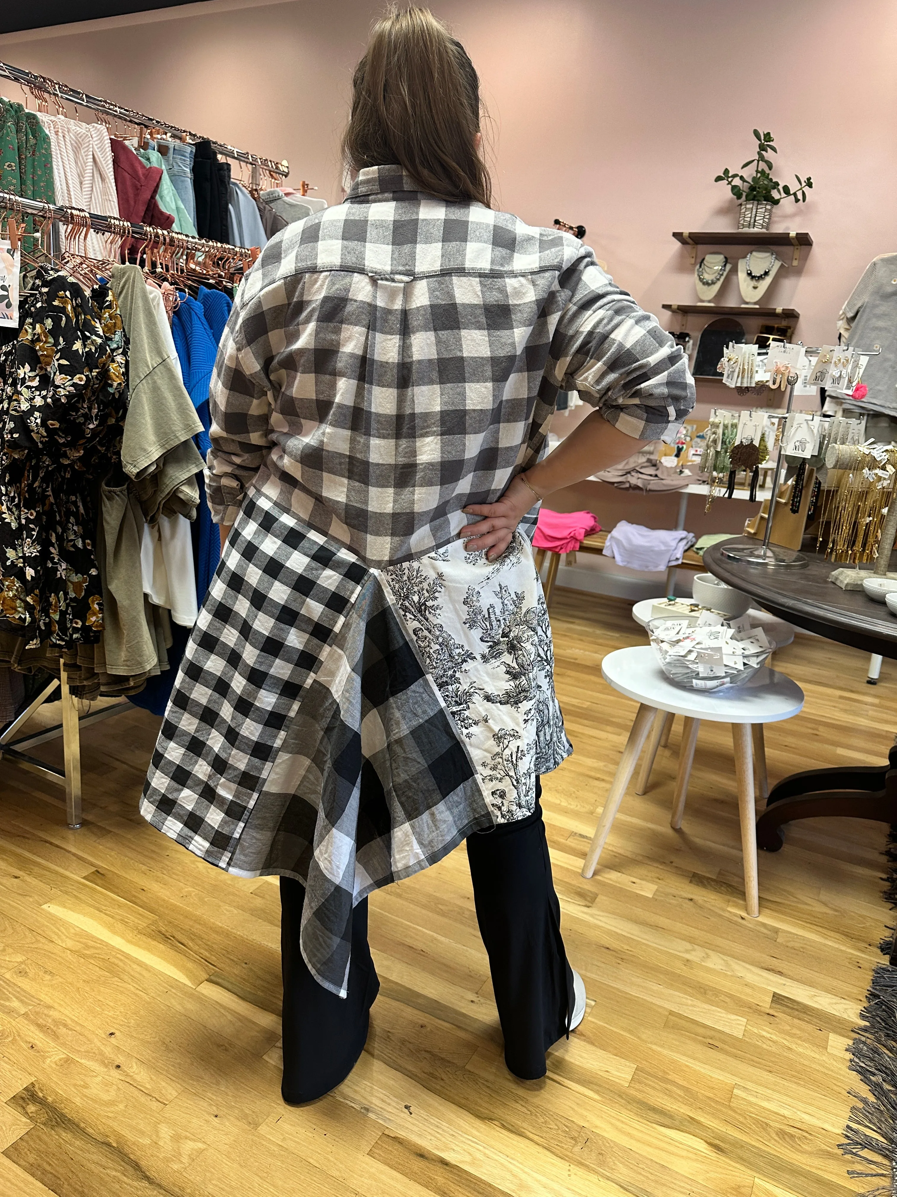 Black and White Patchwork Plaid Duster
