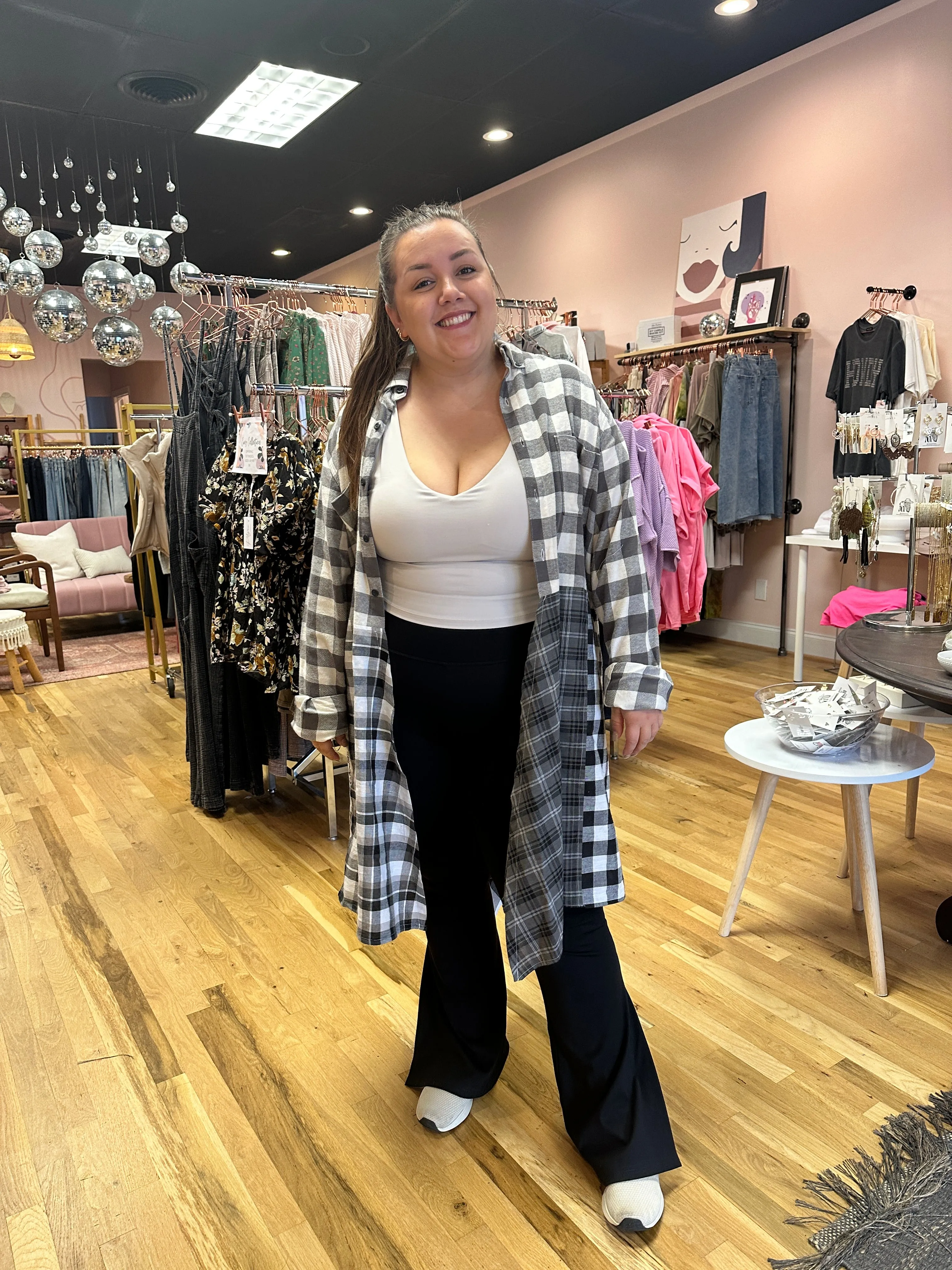Black and White Patchwork Plaid Duster