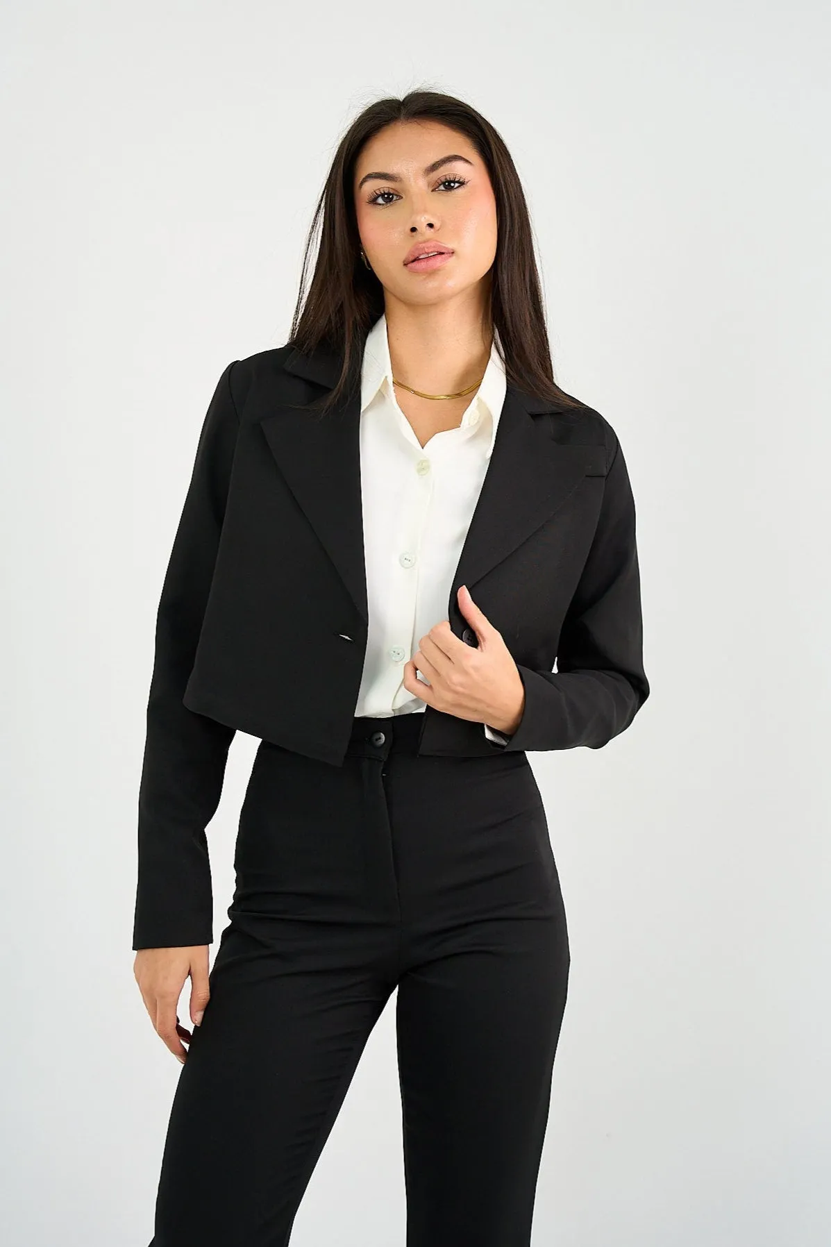 Black Tailored Cropped Blazer
