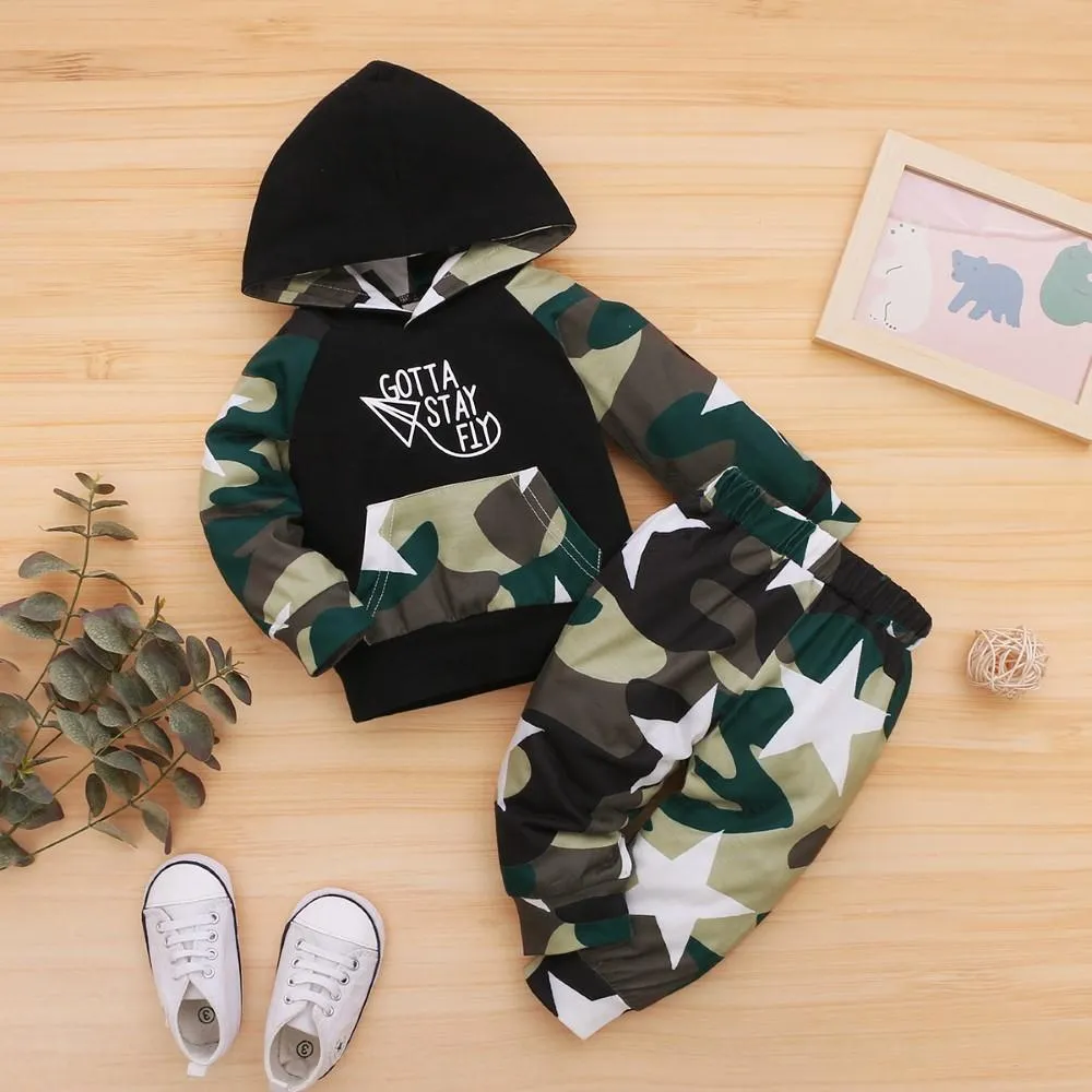 Boys Camouflage Letter Printed Top & Pants Wholesale Toddler Boy Clothes