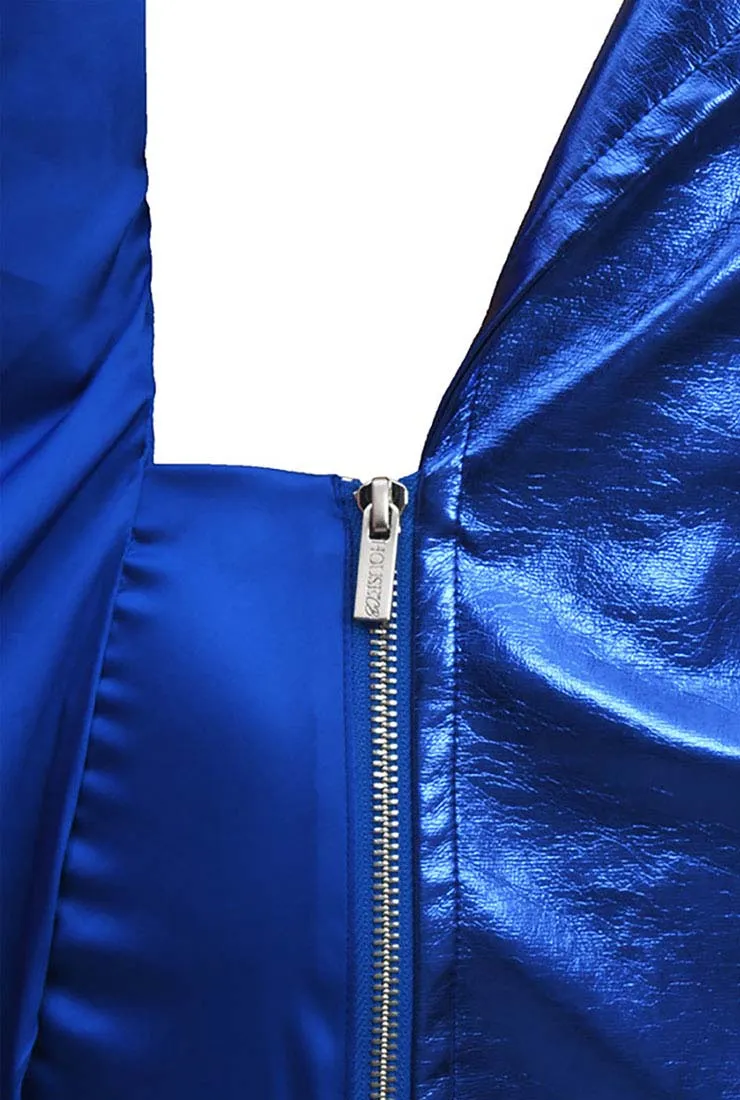 Bright Blue Leather Blazer Mini Dress