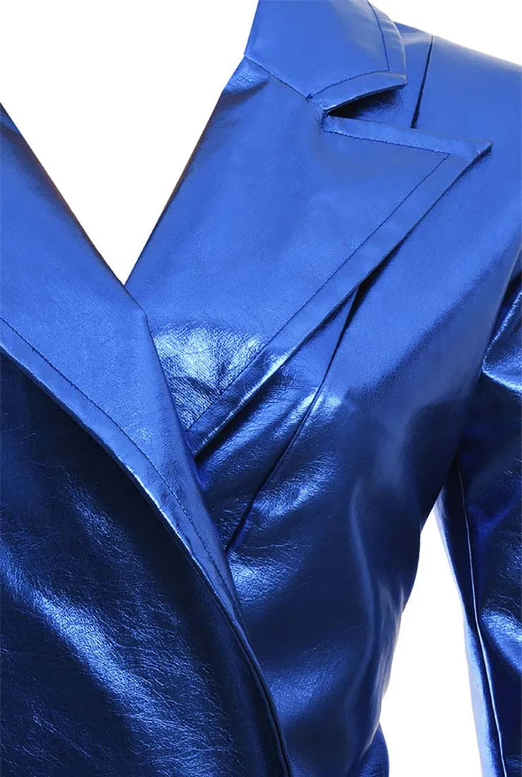 Bright Blue Leather Blazer Mini Dress
