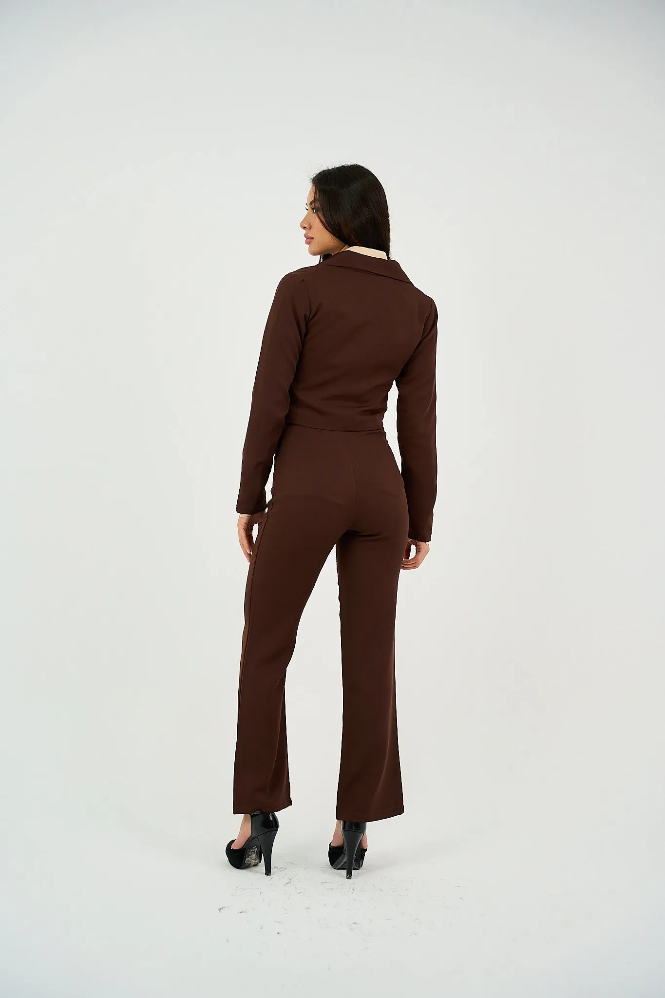Brown Tailored Cropped Blazer