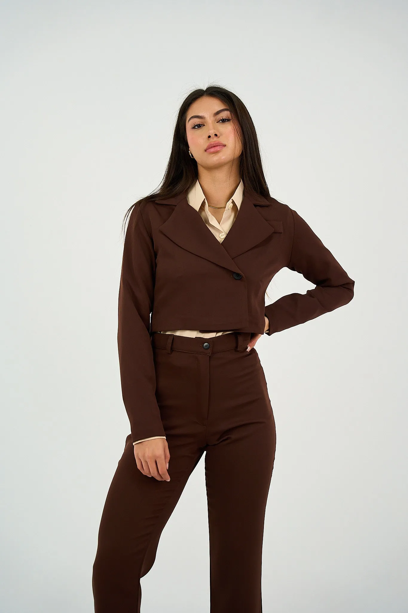 Brown Tailored Cropped Blazer