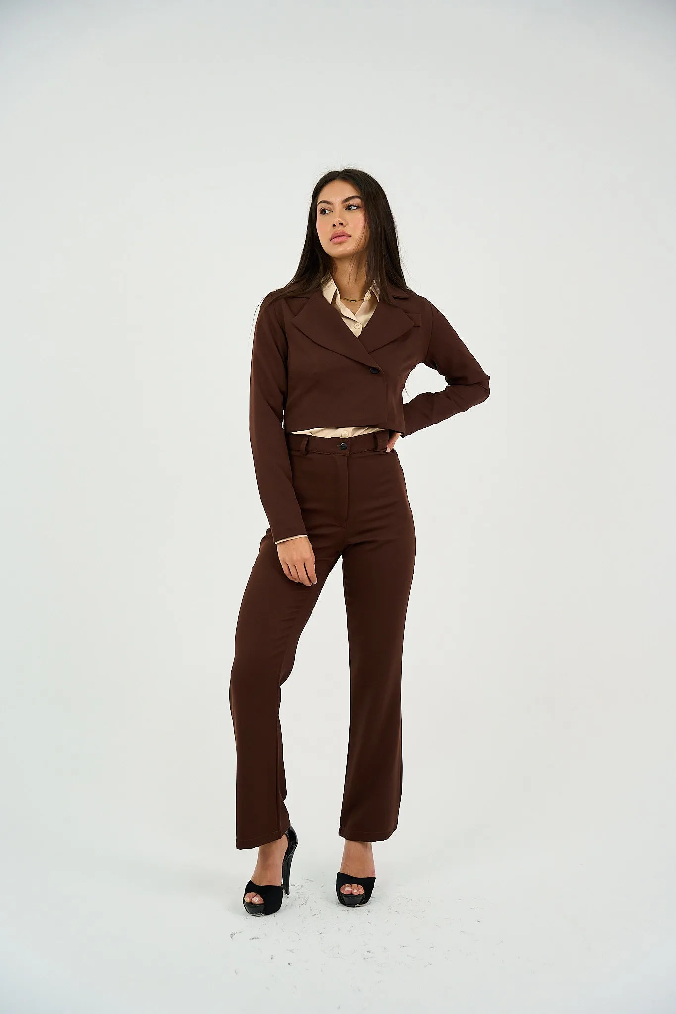 Brown Tailored Cropped Blazer