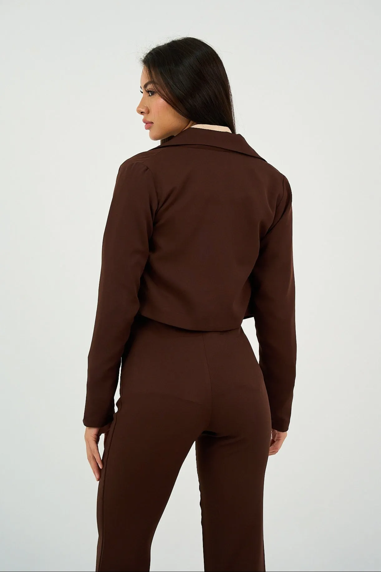 Brown Tailored Cropped Blazer