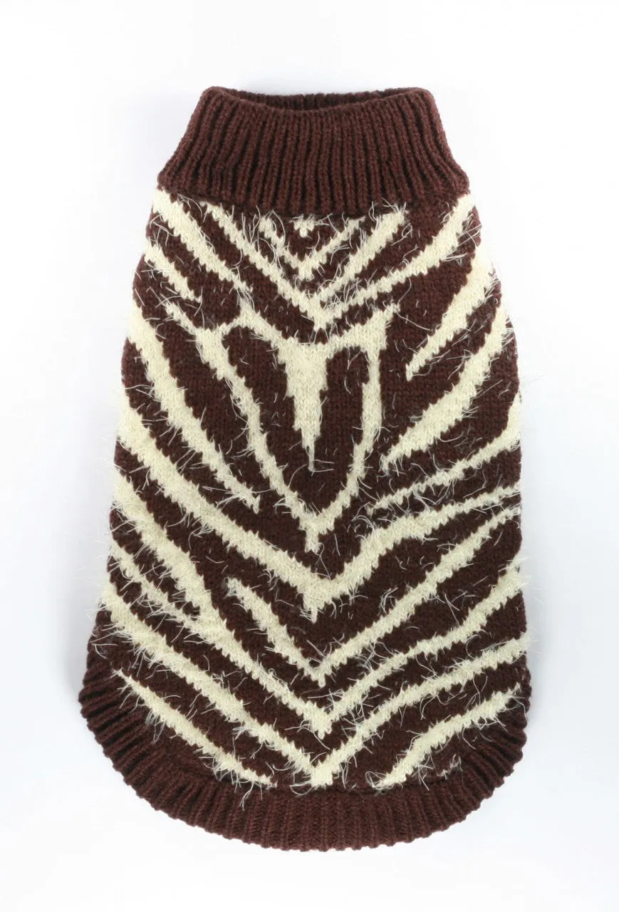 BROWN ZEBRA FEATHER-SOFT DOG SWEATER
