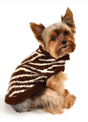 BROWN ZEBRA FEATHER-SOFT DOG SWEATER