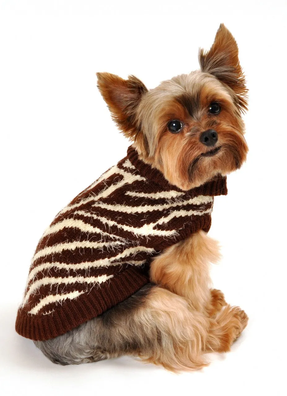 BROWN ZEBRA FEATHER-SOFT DOG SWEATER