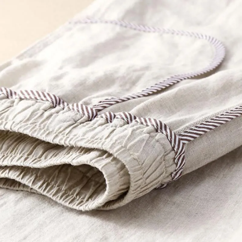 Buddha Stones Summer Casual Plain Color Embroidery Drawstring Cotton Linen Women's Wide Leg Pants With Pockets