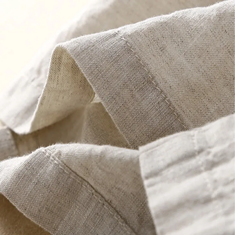 Buddha Stones Summer Casual Plain Color Embroidery Drawstring Cotton Linen Women's Wide Leg Pants With Pockets