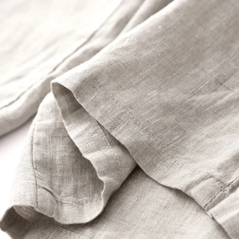 Buddha Stones Summer Plain Color Ankle-Length Drawstring Cotton Linen Women's Wide Leg Pants With Pockets Zipper