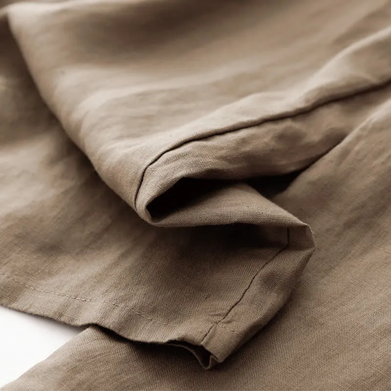 Buddha Stones Summer Plain Color Ankle-Length Drawstring Cotton Linen Women's Wide Leg Pants With Pockets Zipper
