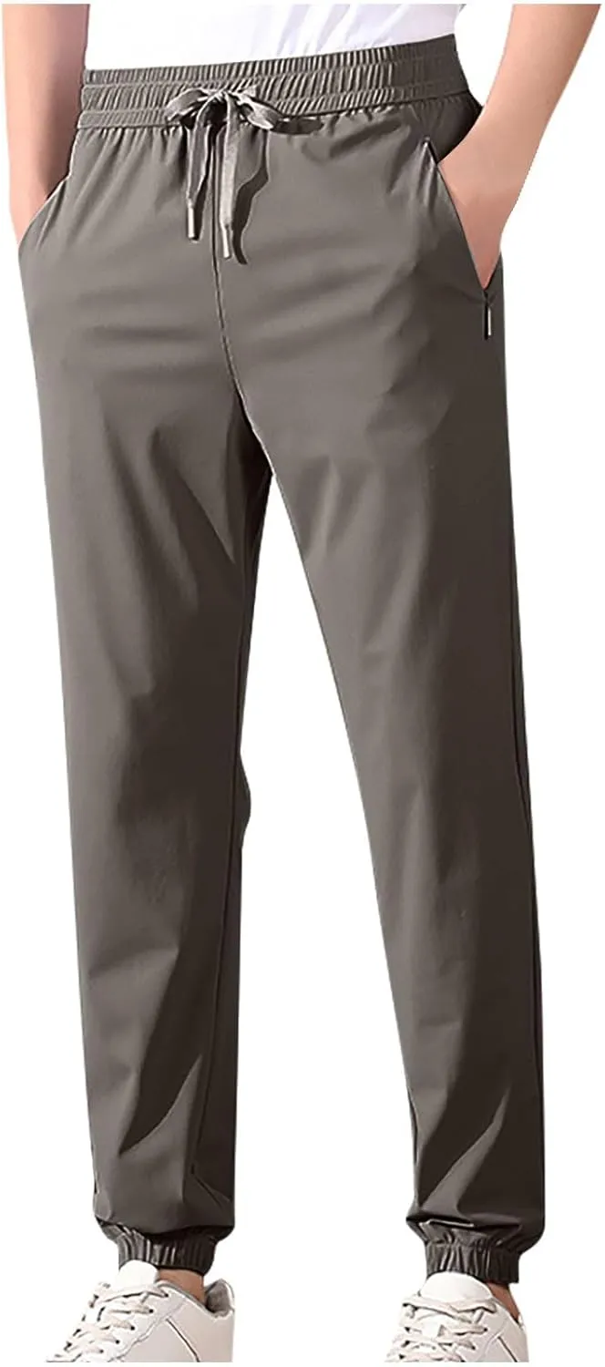 Casual Light Pants Men Belted Foot Pants Solid Sport Pants Relaxed Elastic Waist Pants Breathable Cool Pants