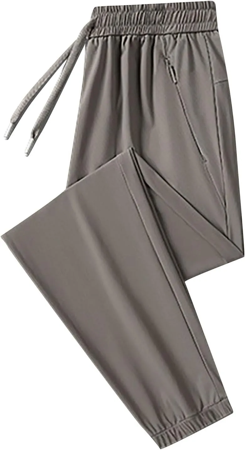 Casual Light Pants Men Belted Foot Pants Solid Sport Pants Relaxed Elastic Waist Pants Breathable Cool Pants