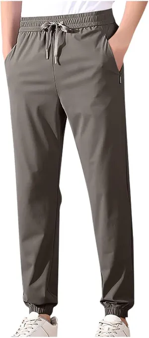 Casual Light Pants Men Belted Foot Pants Solid Sport Pants Relaxed Elastic Waist Pants Breathable Cool Pants