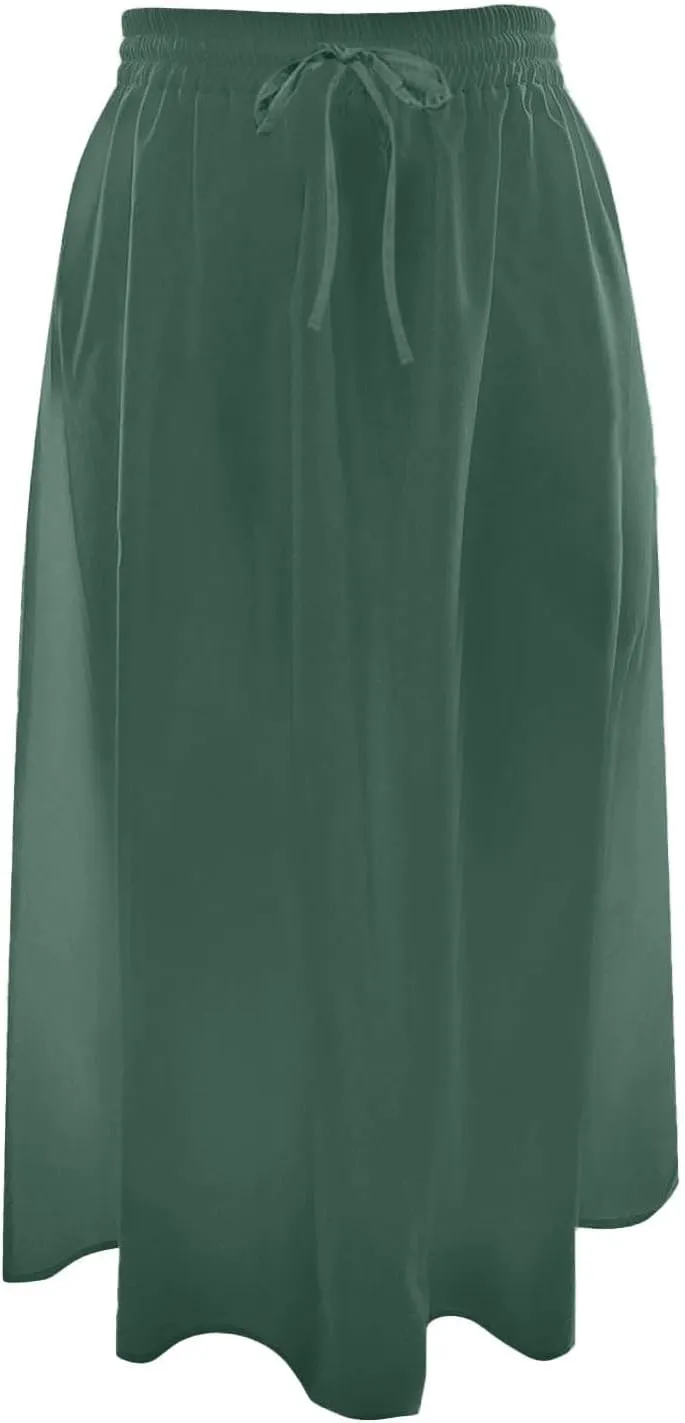 Casual Midi Skirts for Women Summer Comfy Drawstring Knee Length Skirts Trendy Elastic Waist Travel Skorts with Pockets