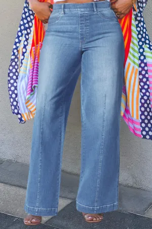 Casual Seam Front Bleach Wash Jeans