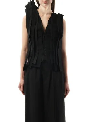 Chalk Stripe x Wool Melton Vest in Black