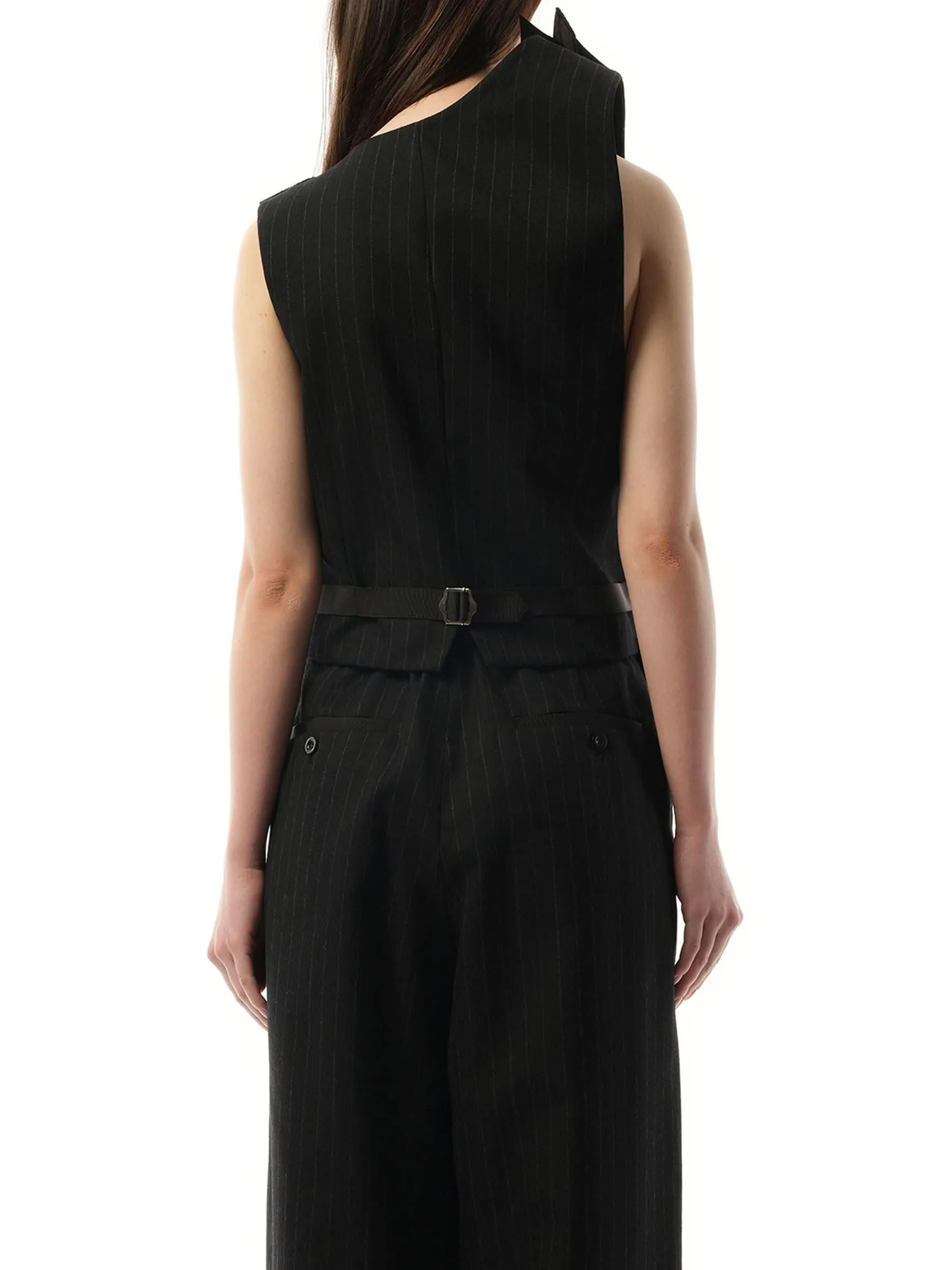 Chalk Stripe x Wool Melton Vest in Black
