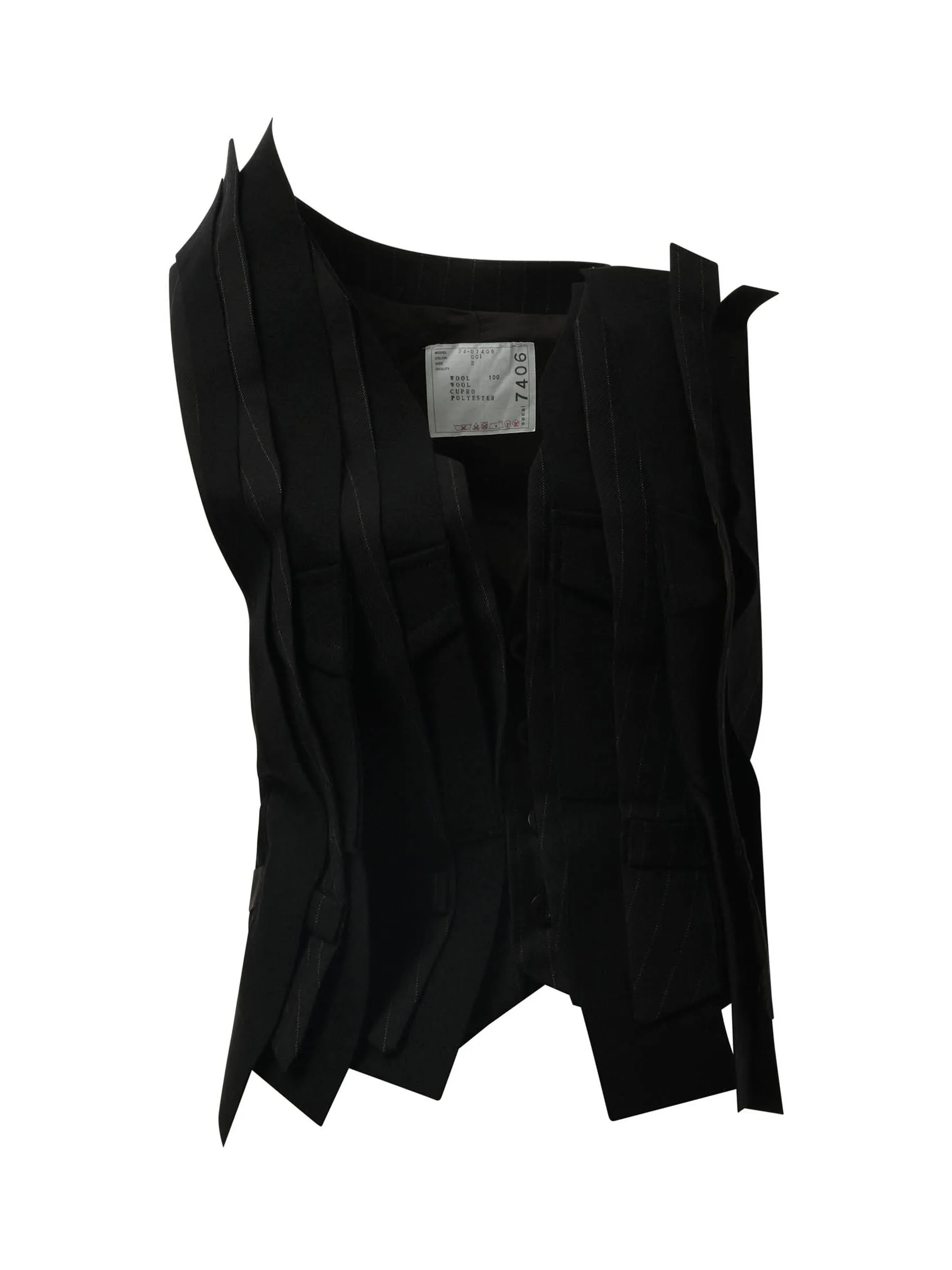 Chalk Stripe x Wool Melton Vest in Black
