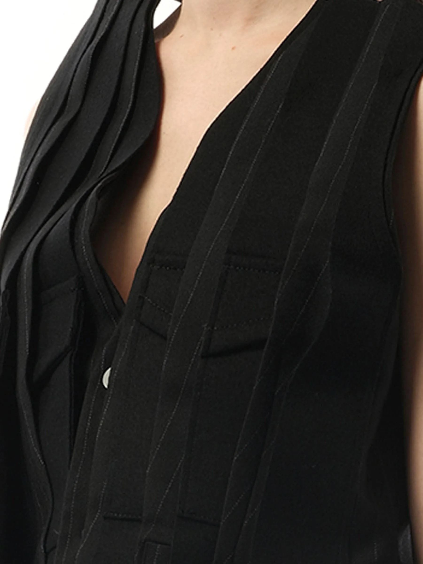Chalk Stripe x Wool Melton Vest in Black