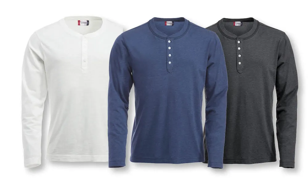 Clique Orlando Men's Henley Shirt | Soft Long Sleeve Top | Regular Fit | 3 Colours | S-2XL