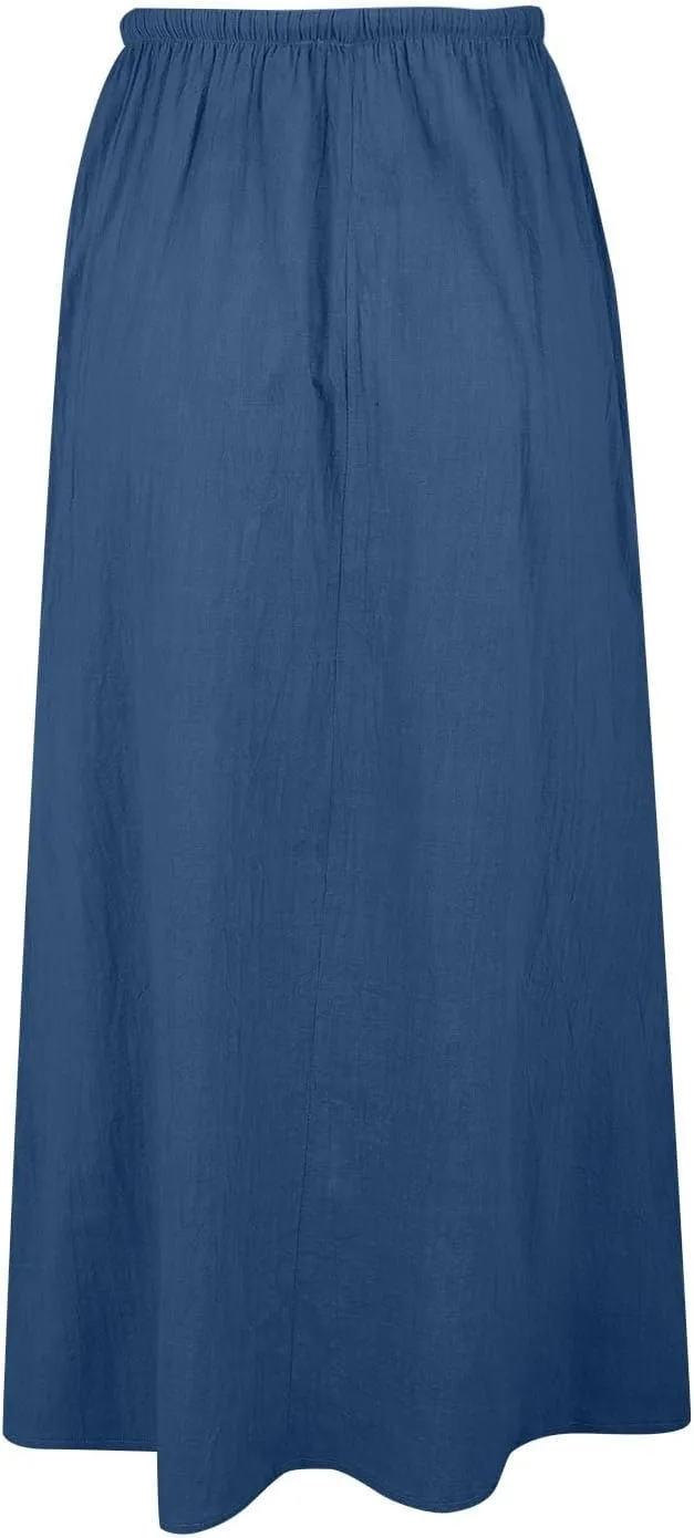 Cotton Linen Skirts for Women Maxi Length Summer Skirts Drawstring A-Line Casual Loose Flowy Ankle Long Beach Skirt