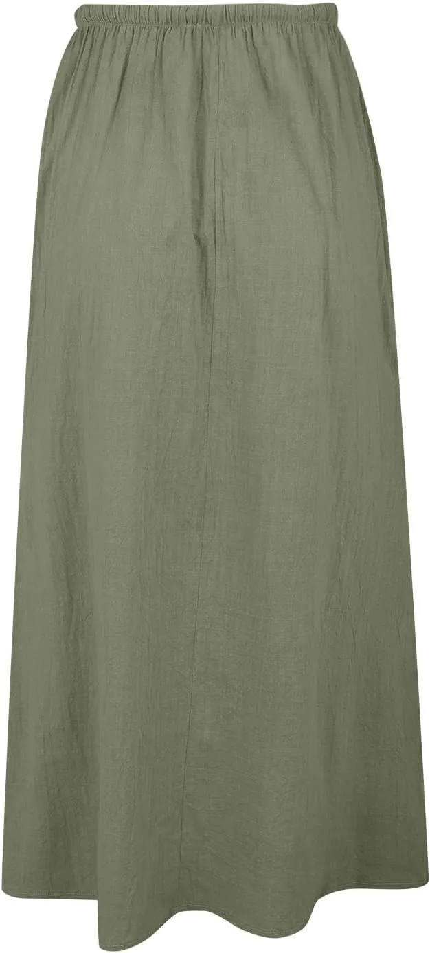Cotton Linen Skirts for Women Maxi Length Summer Skirts Drawstring A-Line Casual Loose Flowy Ankle Long Beach Skirt