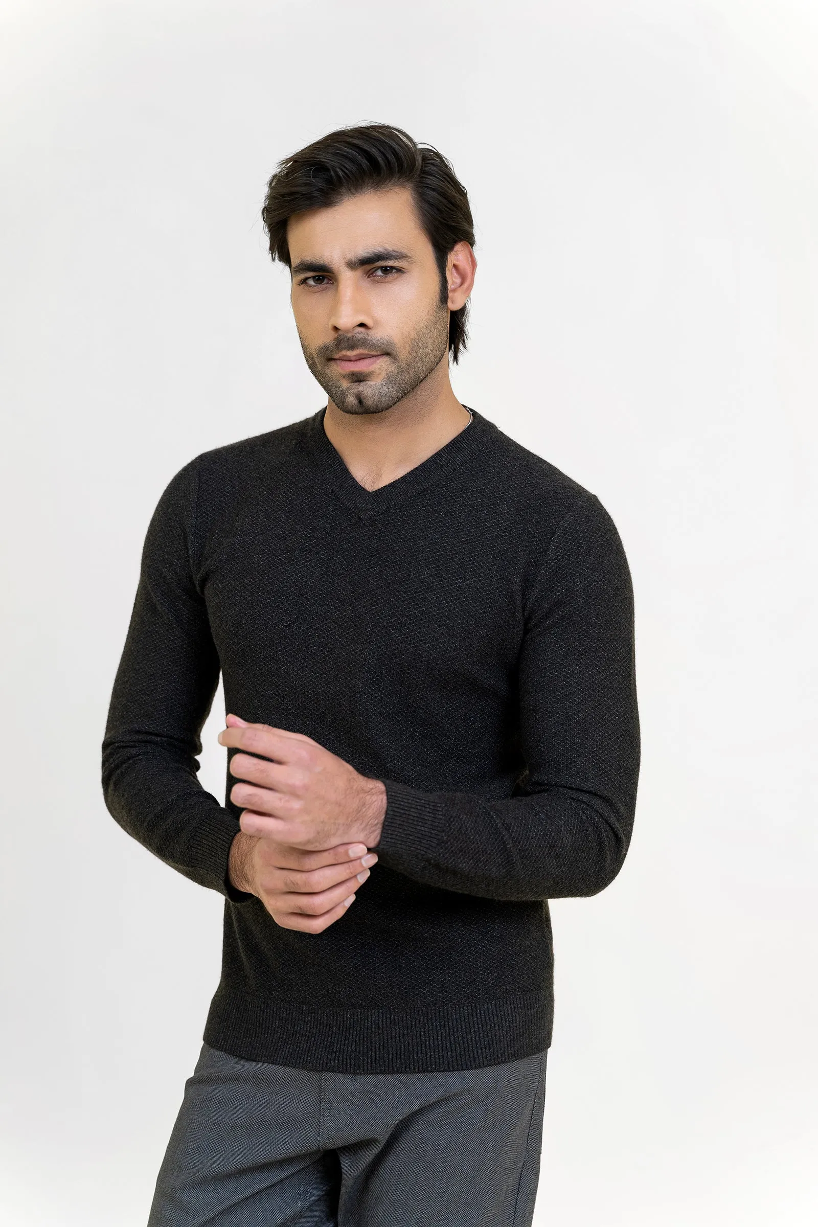 Dark Gray V Neck Sweater