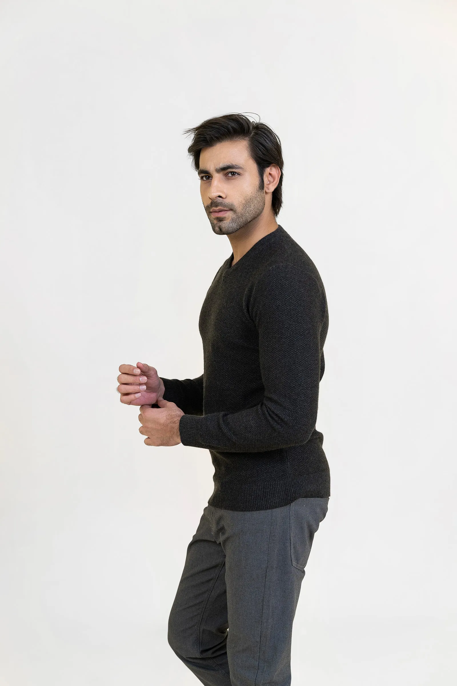 Dark Gray V Neck Sweater
