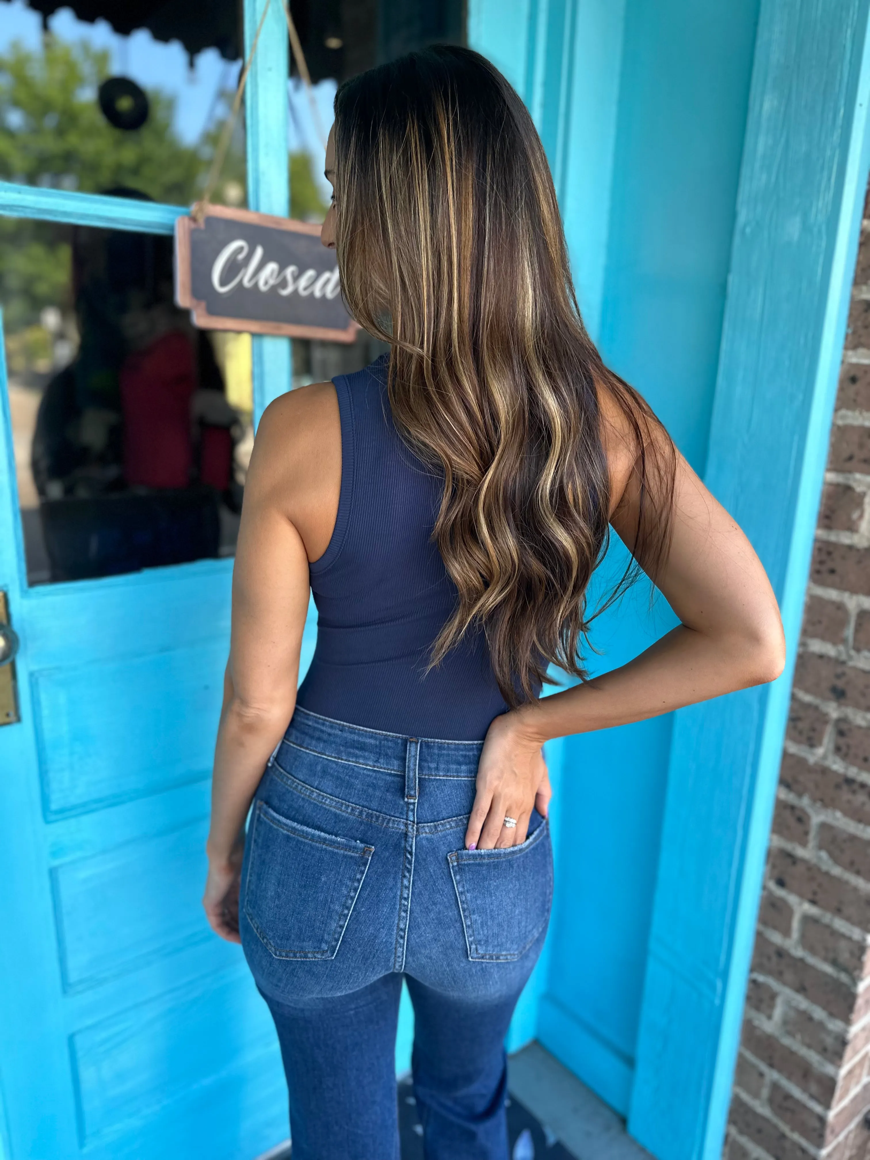 Farrah Fitted Ribbed Bodysuit- Navy