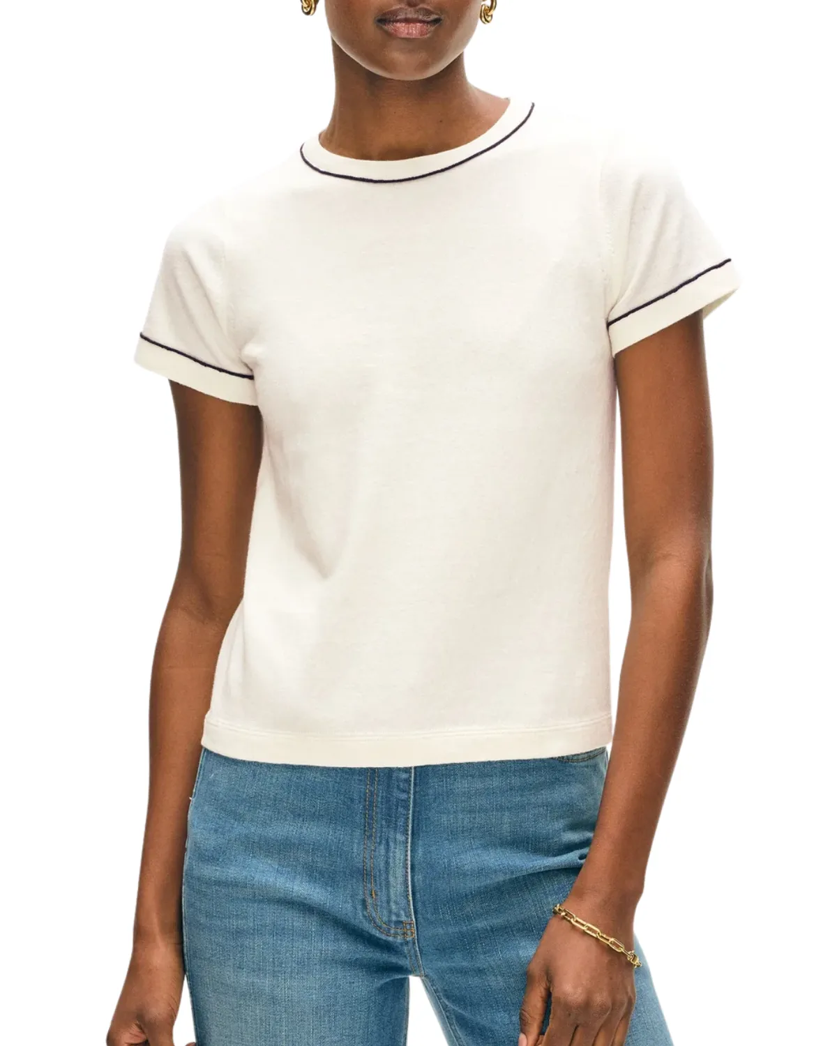 Fine Cotton Blend Baby Tee (White/Deep Wave)