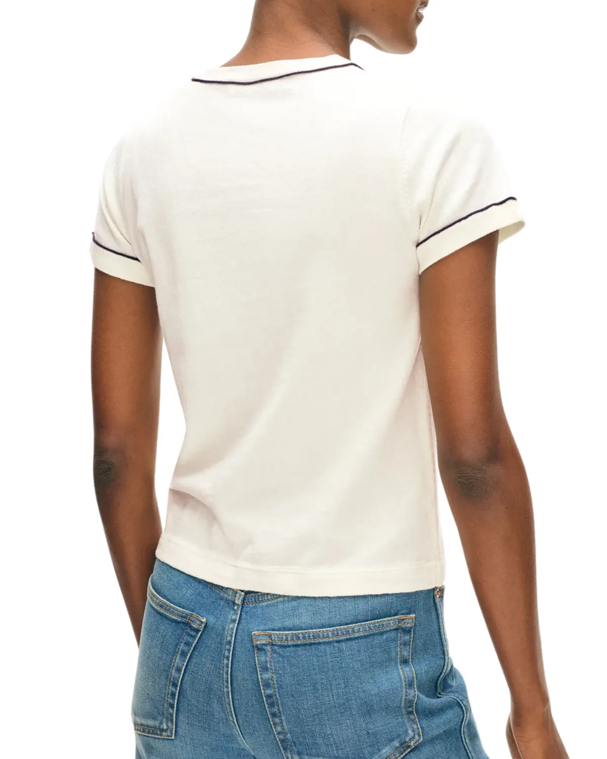 Fine Cotton Blend Baby Tee (White/Deep Wave)