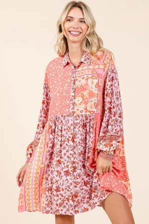 Floral Button Detail Shirt Dress