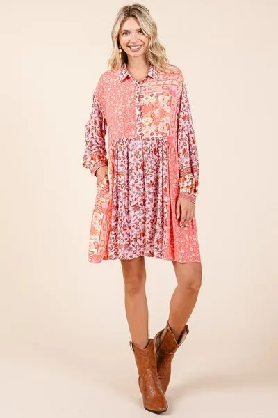 Floral Button Detail Shirt Dress