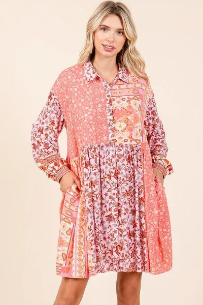 Floral Button Detail Shirt Dress