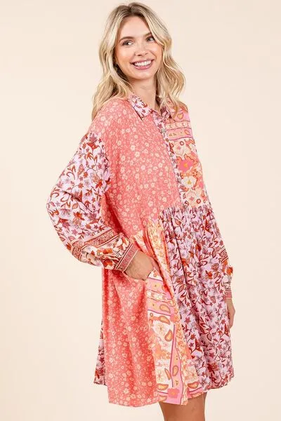 Floral Button Detail Shirt Dress