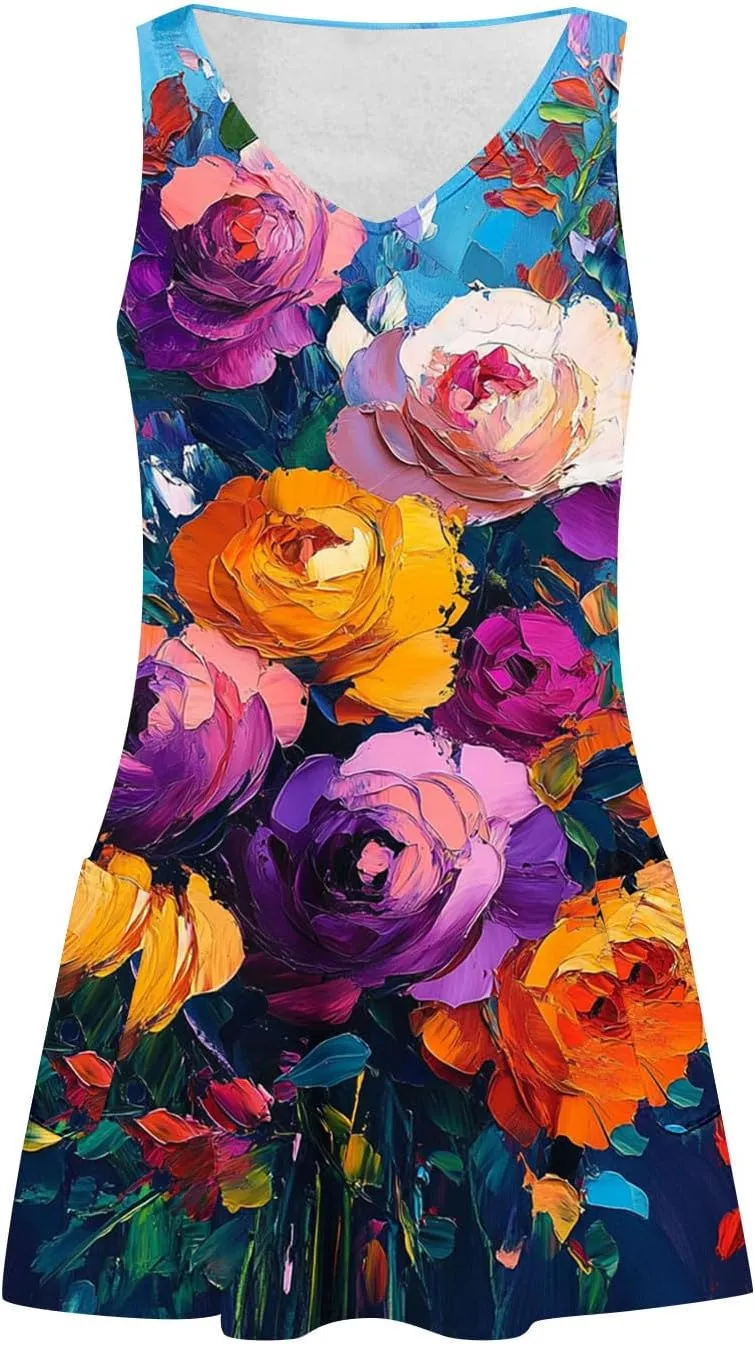 hlysgo Petite Dresses for Women 2025 Summer Sleeveless V Neck Coverup Mini Dress Trendy Boho Beach Sundress with Pockets