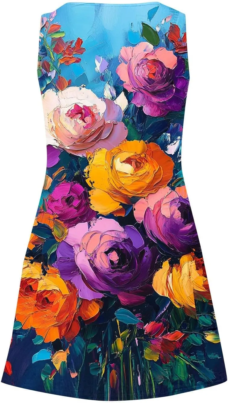 hlysgo Petite Dresses for Women 2025 Summer Sleeveless V Neck Coverup Mini Dress Trendy Boho Beach Sundress with Pockets