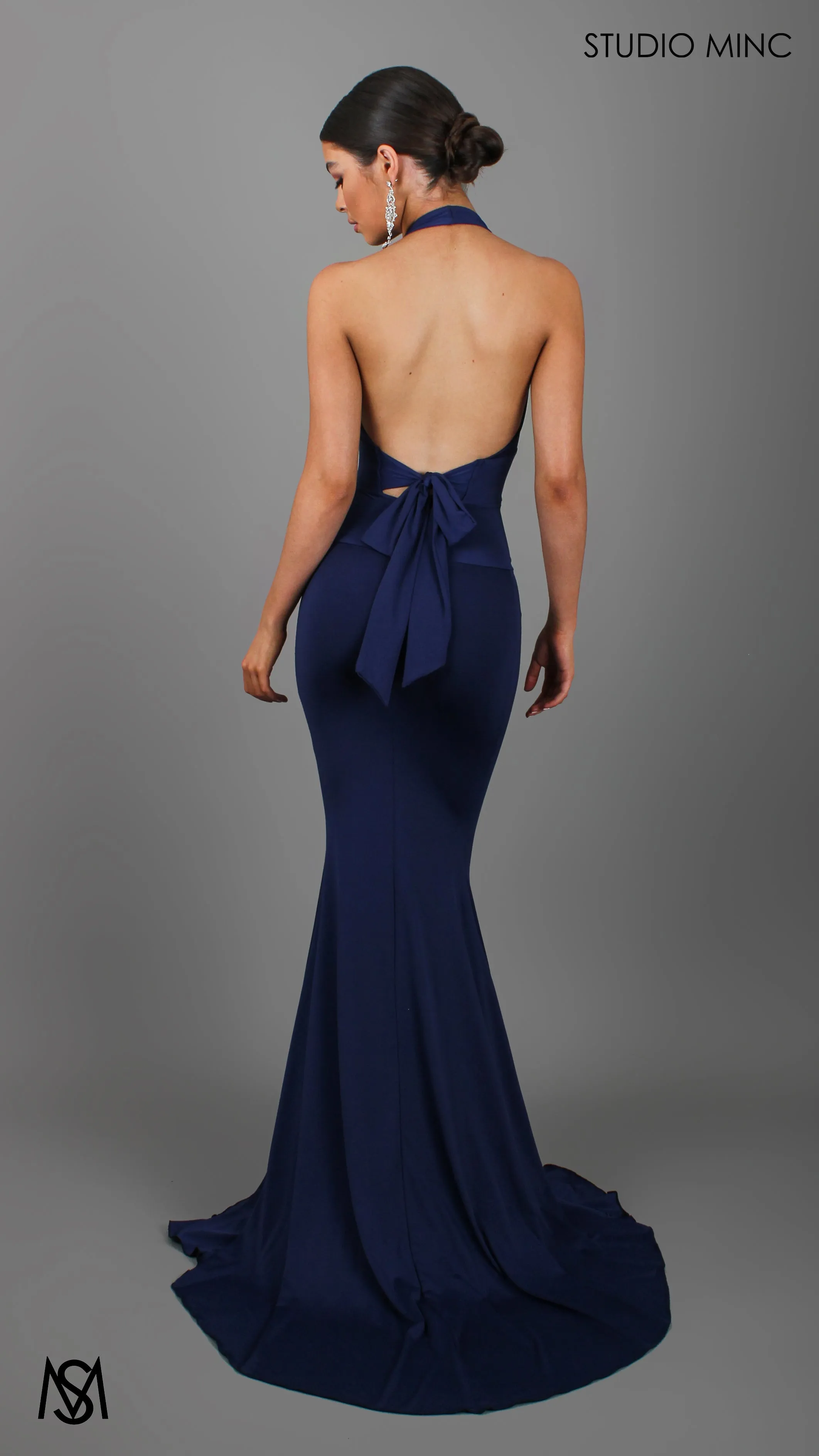 HOURGLASS - Navy Blue Fitted Formal Dress with Plunge Neckline