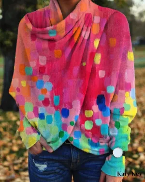 KatyKey - Chic & Versatile Printed Draped Long Sleeve Top