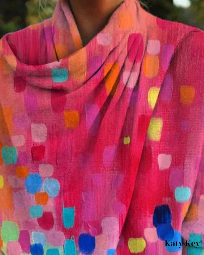 KatyKey - Chic & Versatile Printed Draped Long Sleeve Top
