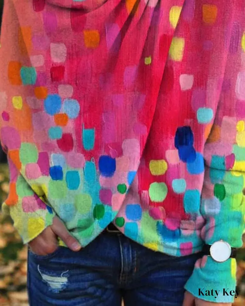 KatyKey - Chic & Versatile Printed Draped Long Sleeve Top