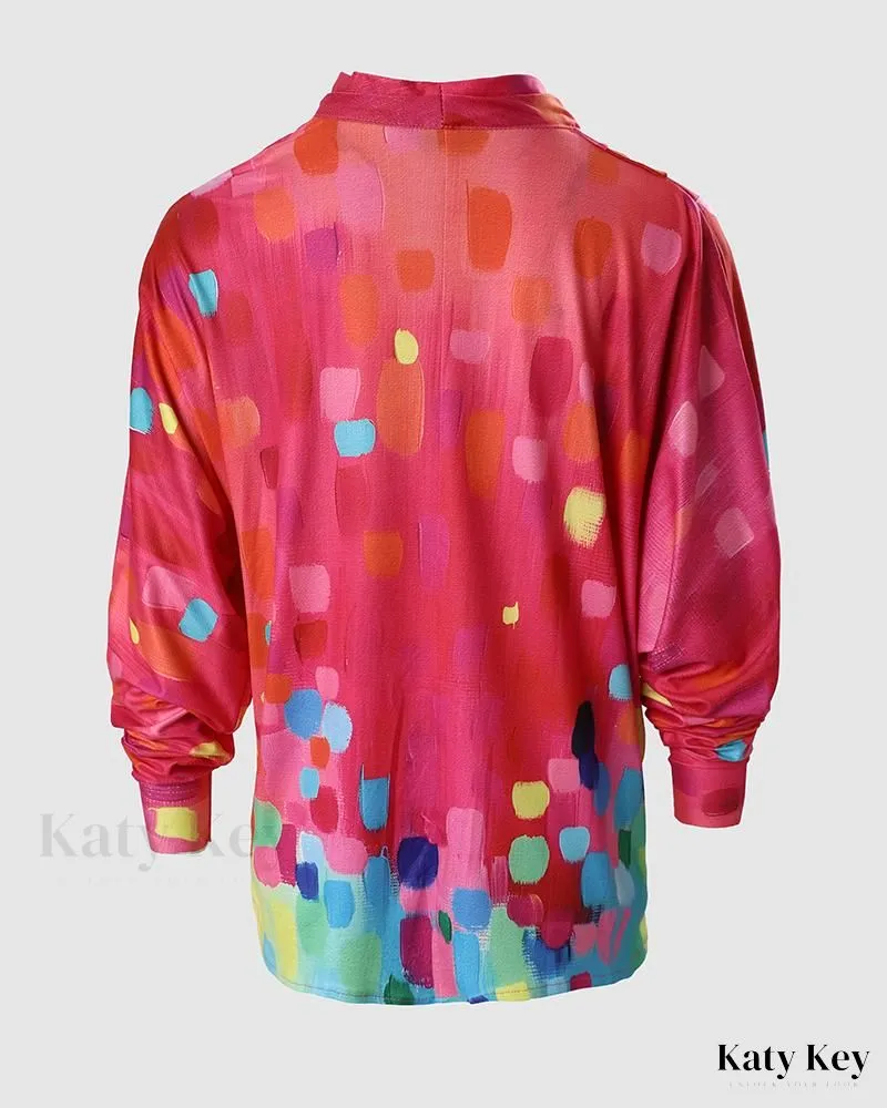 KatyKey - Chic & Versatile Printed Draped Long Sleeve Top