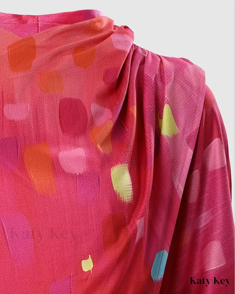 KatyKey - Chic & Versatile Printed Draped Long Sleeve Top